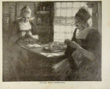 1917 - alter Druck - Georg Jahn: Strickende holländische Frauen